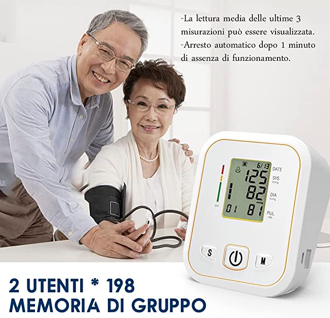 Upper Arm Blood Pressure Monitor,Digital Blood Pressure Monitor,Electronic Sphygmomanometer,Measure Blood Pressure and Heart Rate with LCD and 2 Users/2 * 99 Measurements Memory